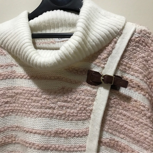 Calvin Klein Cream Pink sweater cape with buckle turtleneck M/L - Picture 4 of 10